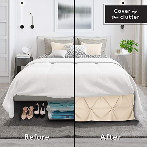 Image of Nestl Beige Cream Bed Skirt Queen Size, Pinch Pleat Queen Bed Skirt, 14 inch Inch Drop Queen Bedskirt, Hotel Quality Beige Cream Bed Skirts, Microfiber Bedskirt for Queen Bed, Beige Cream Queen Bed Skirt