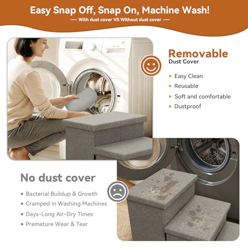 Image of Zerbuger Dog Stairs 23 inch H, 4-Step Wider Dog Steps for High Beds Window, Folding Storage Pet Stairs Gift for Small /Medium /Large Old Dogs Cats, Ramp for Climbing Car Up to 200 lbs (Gray, with Condo)