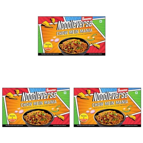 Image of Sausome Noodleverse Chow Mein Mania | DIY Gourmet Noodle Kit with Sauce & Spices | Smoky, Saucy & Addictive | Cooks in 6 Mins | Serves 2| Make Desi Street-Style Chowmein at Home | 370g (Pack of 3)