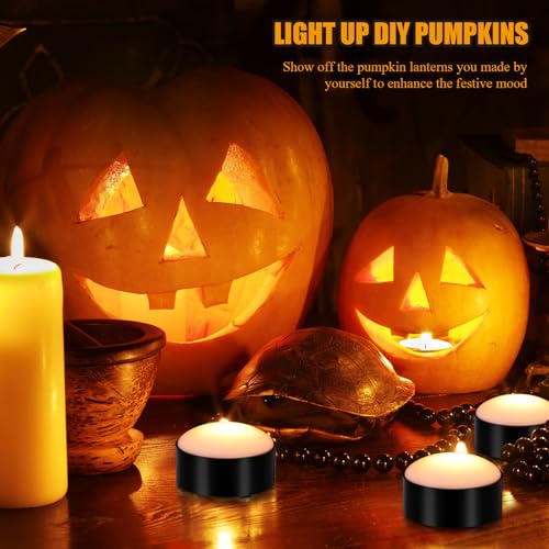 Image of Riakrum 6 Pieces Halloween Remote Timer LED Lights with Remote Summer Halloween LED Pumpkin Lights Battery Operated Lantern Bright Flameless Candle(Black,Warm Light)