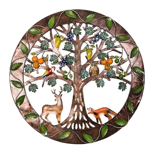 Arte de pared de árbol de metal, 30 x 30 cm, decoración colgante de animales de hierro, decoración interior y exterior, jardín, hogar, sala de estar, zorro, búho, loro, reno, contemporáneo