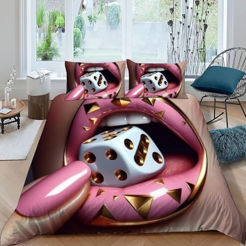 Housse de couette double et taies d'oreiller microfibre rose - 3