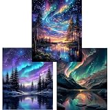 Yunruily 3 Stück Aurora Malen Nach Zahlen Erwachsene - Aurora Paint by Numbers Adult,Diy Malen Nach Zahlen und Acrylfarbe,zur Heimdekoration 30x40cm