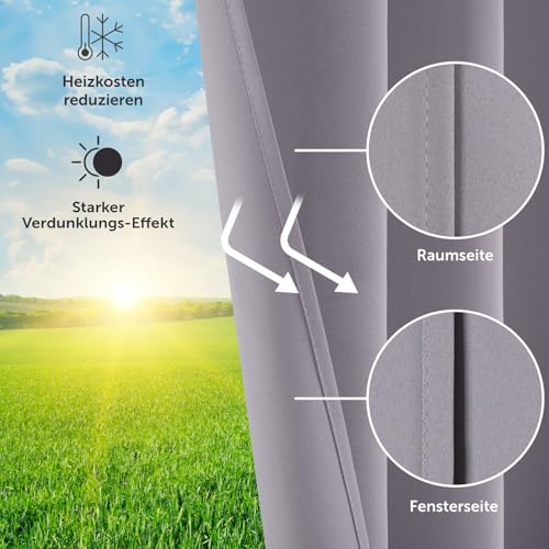 Blumtal Verdunklungsvorhänge 2er Set - Thermovorhang Hitzeschutz - Vorhang Blickdicht mit Ösen - Gardinenschals mit Schlaufen… – Ansicht 2