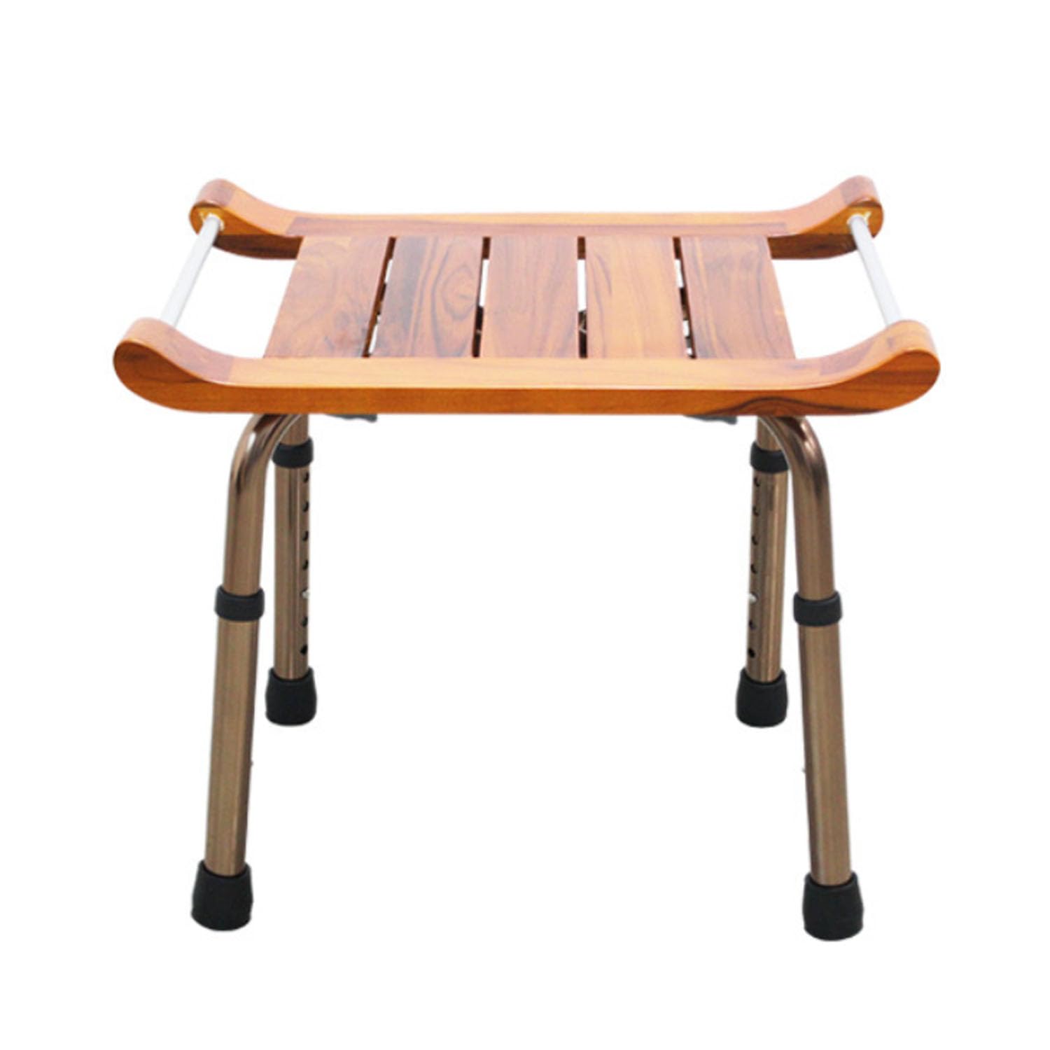 Taburete de Ducha de Teca con Reposabrazos, Regulable Asiento de Ducha de Aluminio, Antideslizante hasta 136kg, para Ancianos, Personas con Movilidad Reducida, Mujeres Embarazadas, Baño