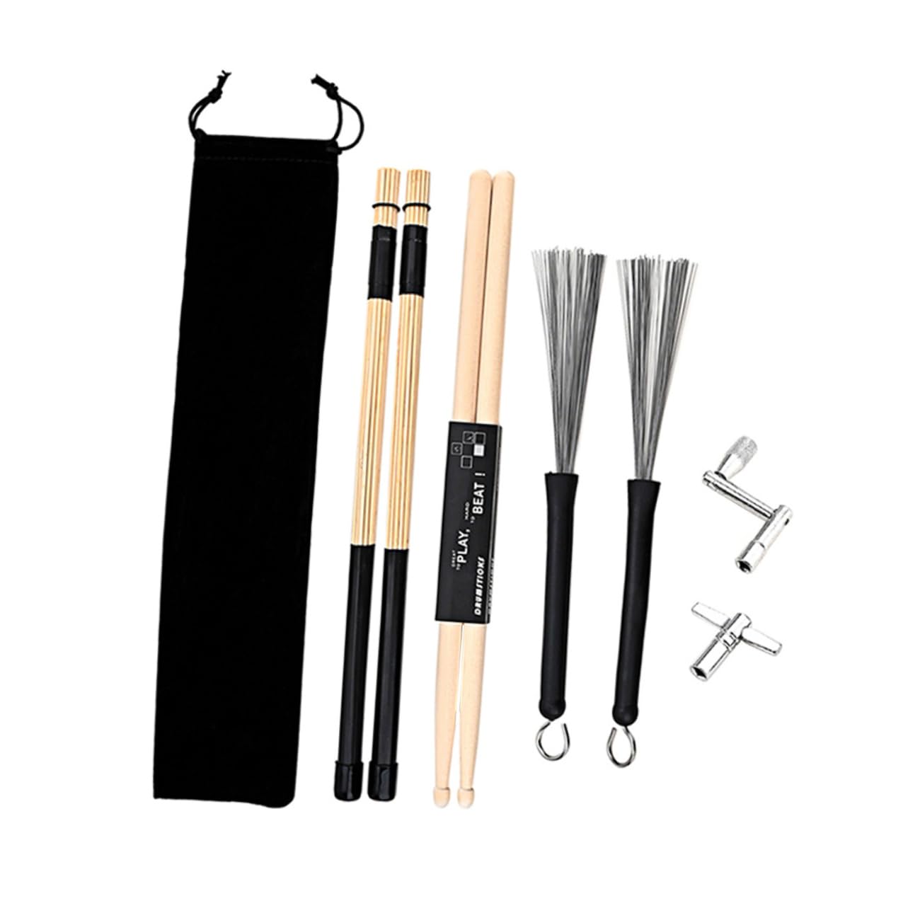 VICASKY 1 juego de baquetas y llaves de tuning, incluye cepillo de multiuso y bolsa de transporte para bateristas, principiantes y profesionales, para juegos de jazz y