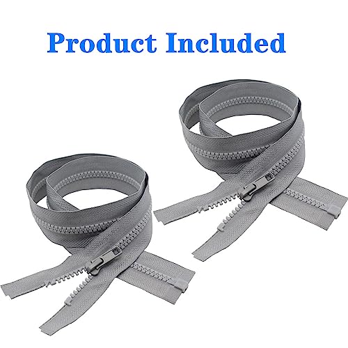 Image of MebuZip 2PCS #5 22 Inch Separating Jacket Zippers Resin Zipper Molded Plastic Zippers Bulk for Sewing Coat Jackets Clothes (Grey)