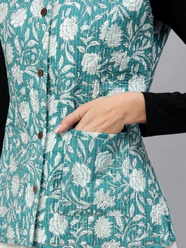 Image of Ravaiyaa - Attitude is everything Women's Floral Printed Reversible Quilted Jacket Coat Blazer Jacket Sleeve Less Waistcoat