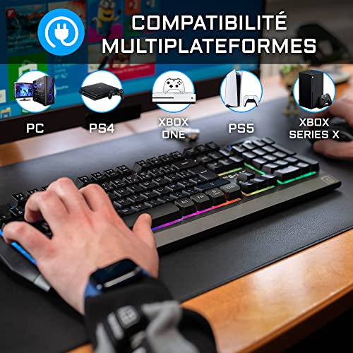 The G-Lab Combo Tungsten - Ensemble Clavier et Souris Gamer sans Fil Rétro Éclairés - Clavier Gaming Wireless AZERTy + Souris Wireless 2400 DPI - Pack pour PC PS4 PS5