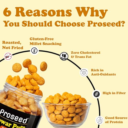 Image of Proseed Jowar Puffs (Tandoori, Peri Peri & Cream Onion) | 150g x 3 Packs (Total 450g) | Slow Roasted & 100% Veg | No Refined Flour, Sugar & Trans-Fat | Gluten Free | No Palm Oil, Healthy Millet Snacks