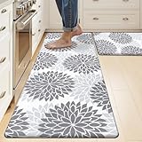 HEBE Anti Fatigue Kitchen Rug Sets 2 Piece Non Skid Kitchen Floor Mats 17"x48"+17"x28" Cushioned Comfort Standing Mat Waterproof Kitchen Runner Mats