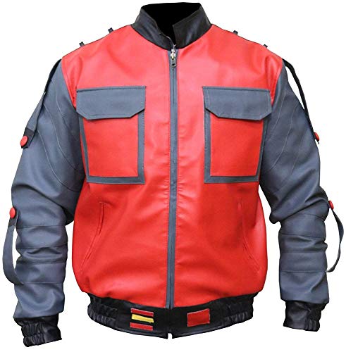 The Jasperz Men's Red and Grey Bomber Synthetic Leather Biker Jacket For Men, XXS-3XL