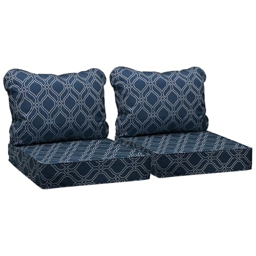 Image of AAAAAcessories Outdoor Seat Cushions for Chairs, Fade-Resistant, Waterproof Patio Furniture Replacement Cushions, 25.5 inch x 25.5 inch x 5 inch + 25.5 inch x 19 inch, Set of 2, Slate Blue Vine Trellis