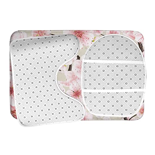 DIRYKILP Badematte + Konturmatte + Toilettendeckelbezug, Rosa Blüte 3 Stück Badematte Set, mit rutschfester Klebeunterseite – Bild 7