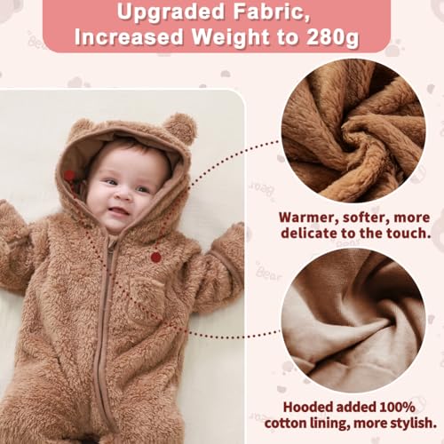 0-3 Months Newborn Baby Bear Outfit Suit Girls Boys Fleece Jumpsuit Romper Hooded Winter Snowsuit Clothes Newborn Baby Bear Outfit Suit Fold-Over Mittens Footies2