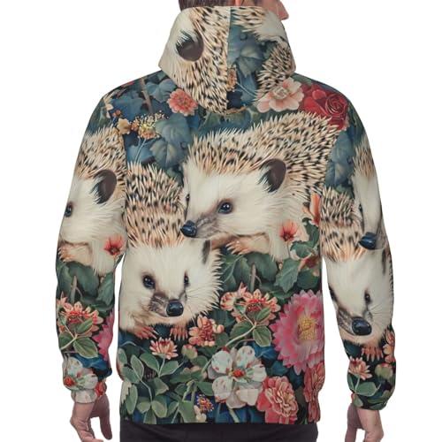 Sweat à capuche imprimé floral hérissons pull de sport doux à coupe mixte - 4