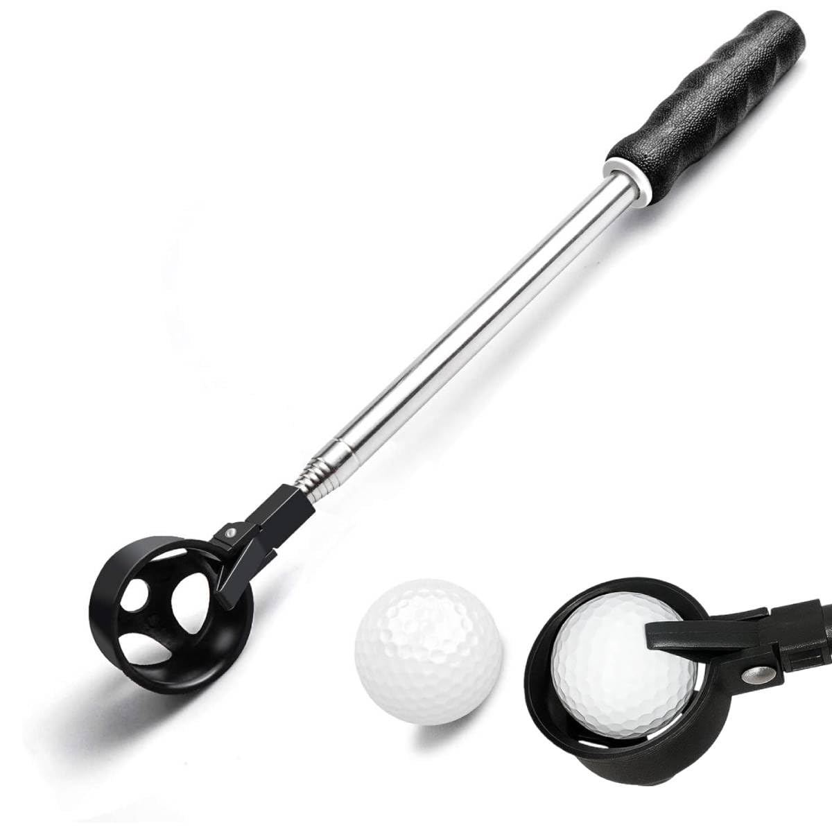 Golf Ball Retriever Telescopic Stainless Steel Tool, Portable Retractable Scoop with Automatic Locking, Lightweight Pick Up Saver for Golf Course Pond Bush and Water Hazard