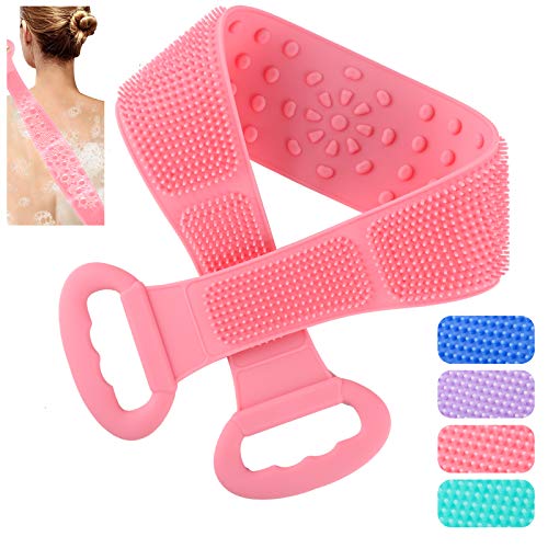 Geloo Silicone Back Scrubber for Shower, Silicone Body Scrubber Brush, 2020 Version Bath Accessories for Women and Men, Larger Size 31.4 Inch Body Brush More Friendly and Comfortable (Red)