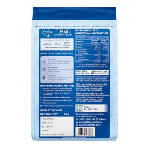 Image of Zeeba Tibar Basmati Rice 1 Kg, Perfect for Daily Home Cooking (Cooked length upto 18mm*)