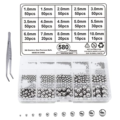 CJBIN Metallkugeln, 580 Magnet Kugellager Kugeln mit 1 Pinzette aus Edelstahl, Mugellager Set für Fahrrad Rad…