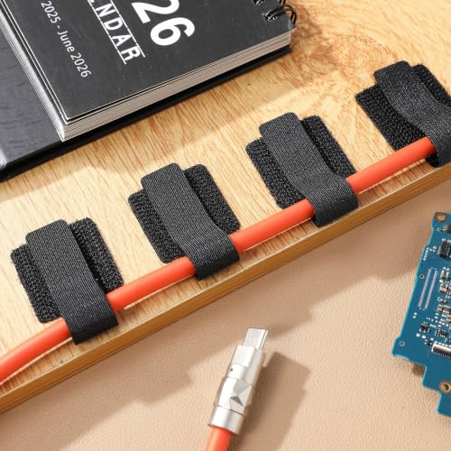 Luxshiny 40 piezas de bridas de nylon autoadhesivas con correas ajustables para gestión de cables bajo escritorio, clips reutilizables para organización de cables en escritorios y estanterías, oficina en casa miniatura 6