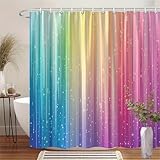 xueneige Duschvorhang Bunt Breite Streifen-Muster, Wasserdicht Waschbar Textil Badezimmer Vorhang mit Ringen