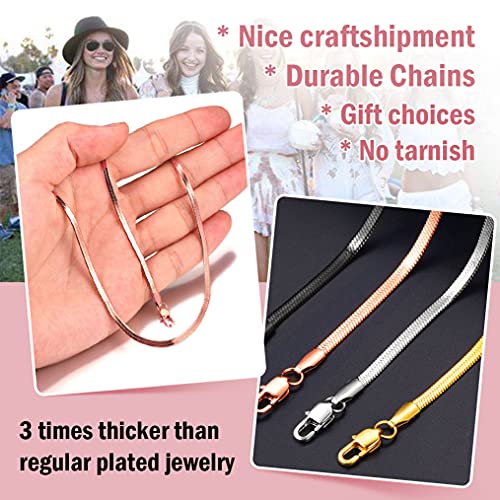 Rose Gold Flat Snake Chain Womens Choker Chain 12Inch Rose Gold Chains Stainless Steel Herringbone Necklace For Women #TOP3