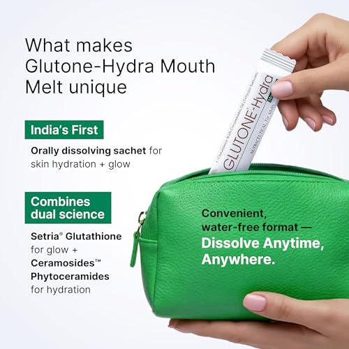 Image of Glutone-Hydra Mouth Melt | Setria Glutathione with Ceramosides Mouth Melts for Dry Skin | Glowing Hydrated Skin | Pack of 10 Sachets