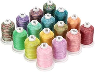 New brothread 16 Variegated Colours Multi-Purpose 100% Mercerized Cotton Threads 30WT(50S/3) 600M Each Spool for Quilting, Sewing and Embroidery