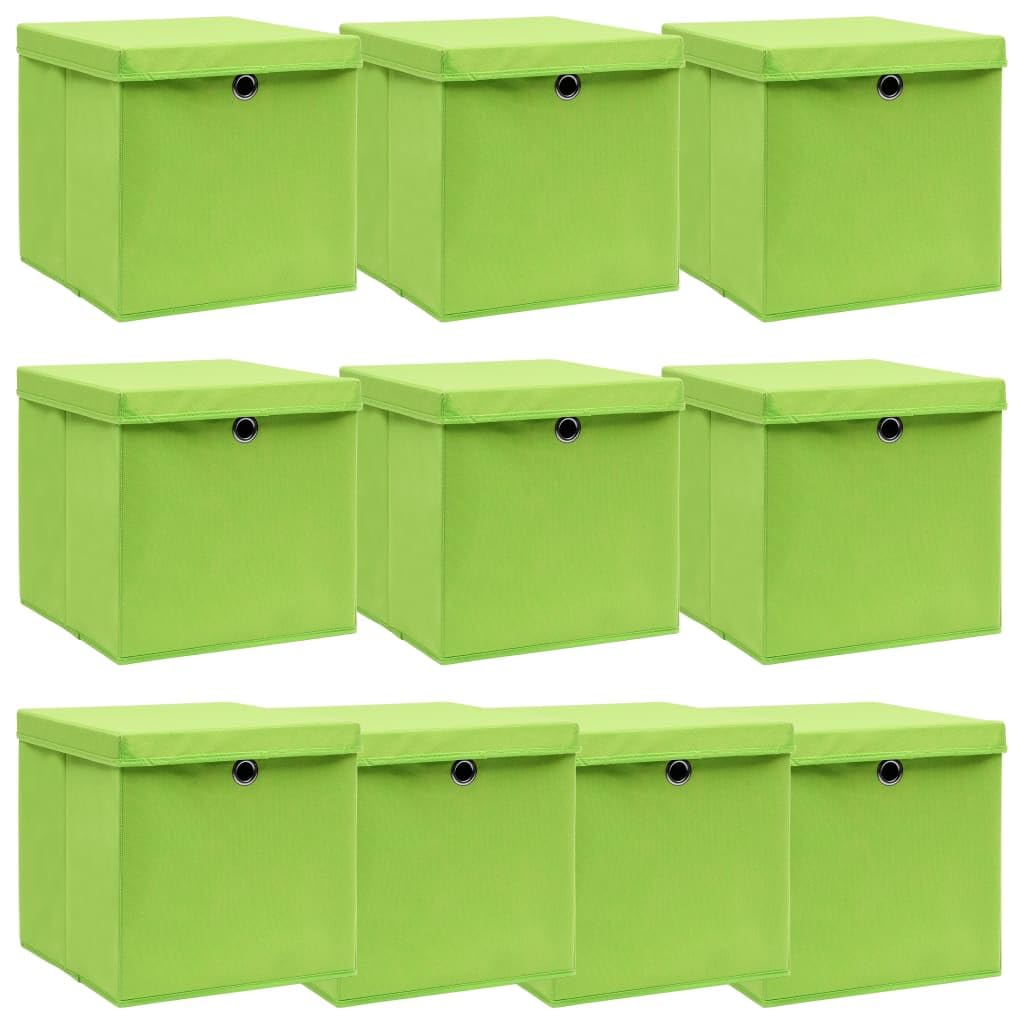 vidaXL 10x Aufbewahrungsbox mit Deckel Zusammenklappbar Spielkiste Regalkorb Faltkiste Korb Kinderbox Box Kiste Grün 32×32×32cm Stoff