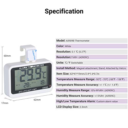 Cuculo digital para refrigerador e refrigerador LCD grande com freezer de sala Alarme de alta/baixa