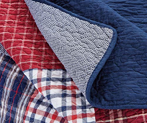 Chezmoi Collection Grizzly 5-Piece Plaid Checkered Patchwork Quilted 100% Washed Cotton Reversible Quilt Set, Daybed Size #TOP2
