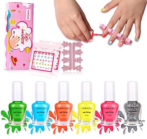 TOMICCA Kids Nail Polish, Non Toxic Peel Off Nail Polish Set for Girls, Natural Safe Quick Dry Water Based Nail Polish Gifts Toys Kit for Girls Toddlers Kids Age 3+