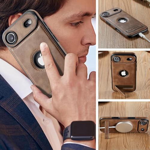 Image of Casus for iPhone Air Case, MagSafe Compatible Vegan Leather Case with Slim Kickstand, Protective Cover with Tempered Glass Screen Protector, Gray, 6.5 Inch (2025)