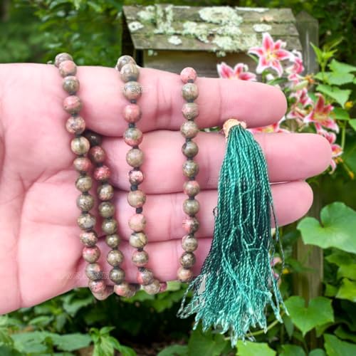 Image of Apnisanskriti Premium Unakite Stone Mala for Men and Women (6mm, AAA Quality, Lab Certified, 108+1) - Natural Stone Beads Mala - Green & Mix Colours Colour - Pack of 1