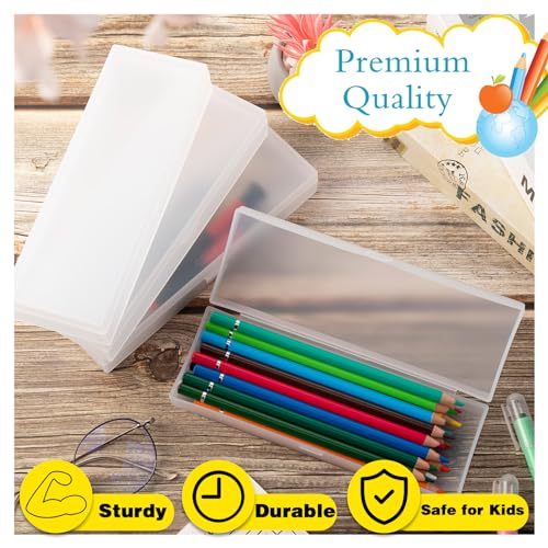 Image of Fainne 24 Pcs Plastic Pencil Case Bulk Pencil Boxes Plastic Stationery Case Frosted Pen Box Pen Holder with Hinged Lid Snap Closure for Office(Single Layer,White,7.68 x 2.6 x 1.18 Inch)