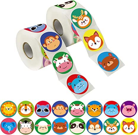 Lukione Animal Reward Stickers for Kids Adorable Round Animal Encouraging Incentive Stickers for Kids Boys Girls Toddler in 16 Designs Bedroom gift Decor 1” 1000pcs