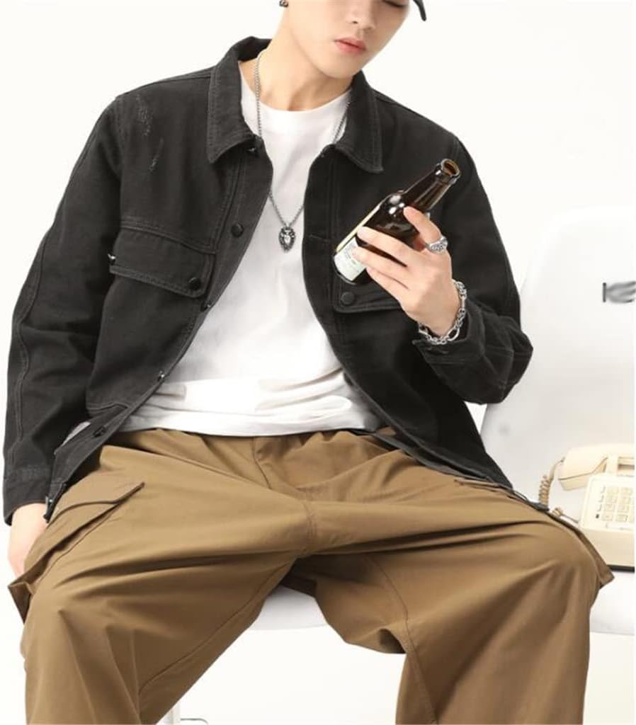 Japanese Black Outer Wear Top Denim Jacket Men's Autumn Retro Work(M code)