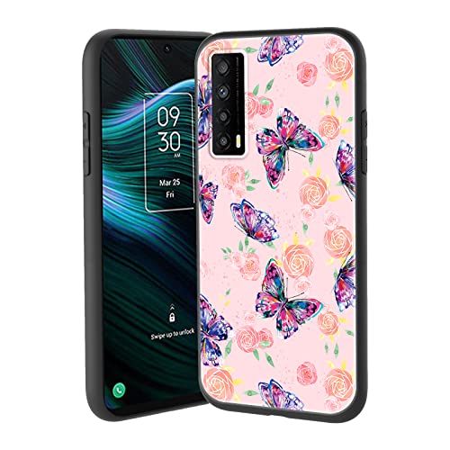 Nuouxoco For Tcl Stylus 5G (T779W) Phone Case With Lanyard Strap Flowers Butterfly Design Shockproof Protective Case For Girls Women Slim Floral Cover For Tcl Stylus 5G - Rose Butterfly #TOP6