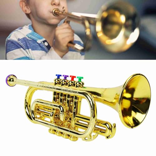 Trompete, Bb Standard Trompeten Set, Metallische Goldenes Kindertrompetenspielzeug mit 4 Farbigen Tasten Für Weihnachtsmusikgeschenke zu Hause, in Der Schule