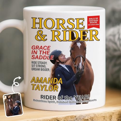 Custom Horse & Rider Mug with Photo, Name, Equestrian Gift