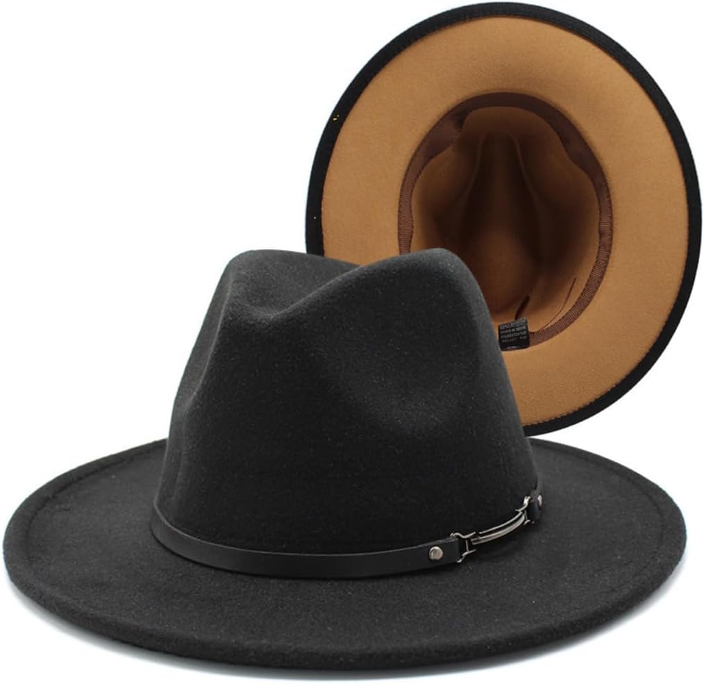 Two-Tone Wool Felt Fedora Hat, Orange to Black Gradient, Wide Brim with Pearl Band, Classic Style for Men