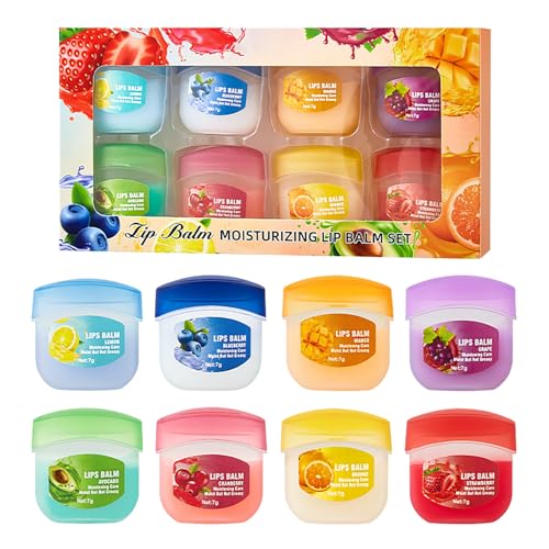 8PCS Fruity Lippenpflege Set - Feuchtigkeit Lippenbalsam Set - Hydrating Lip Balm Set - Pflegender Lippenbalsam Set für Verblassende Lippenlinien - Trockene Lippen Reduzieren Lippenpeeling