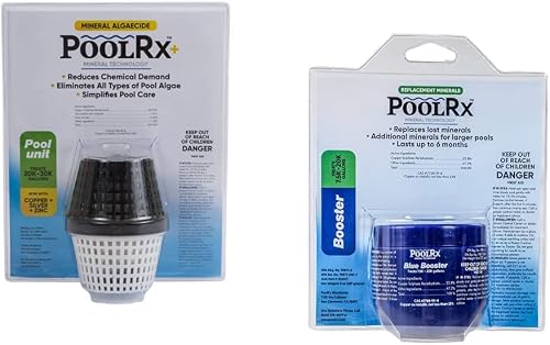 PoolRX+ Pool Unit 20k-30k gallons and Pool RX 102001 6 Month Swimming Pool Algaecide Replacement