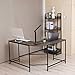 Sekey Home L-Shaped Computer Corner Desk, Writing Workstation, Gaming Desk with Shelf for Home Office, Easy to Assemble, Smoky Oak