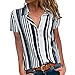 Xmiral Camicie da Donna a Righe abbottonate Top a Maniche Corte con Scollo a V Camicette da Lavoro Casual Grembiule Pulizie Manica Lunga