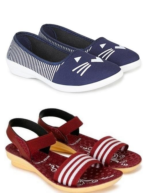 Women’s Sports Shoes & Fancy Sandals Pack of 2 – Synthetic, Maroon, Closed Back, Casual-image-35