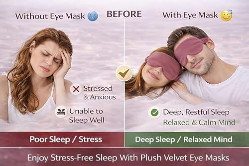 Image of Velvet Eye Sleep Mask for Men & Women Soft Light Blocking Sleeping Eye Mask with Adjustable Strap Travel Relaxation Eye Cover for Home Flight Deep Rest (Dusty Pink PC 1)