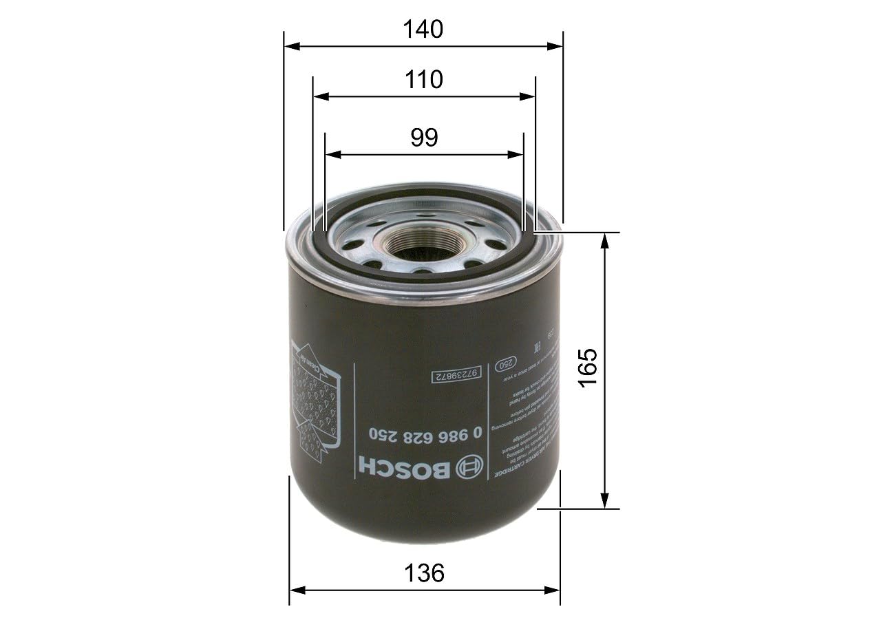 BOSCH Cartuccia essiccatore aria, Imp. aria compressa 0986628250 Compatibile con: MERCEDES-BENZ VARIO Bus, VARIO Kasten, VARIO Kipper, VARIO Pritsche/Fahrgestell