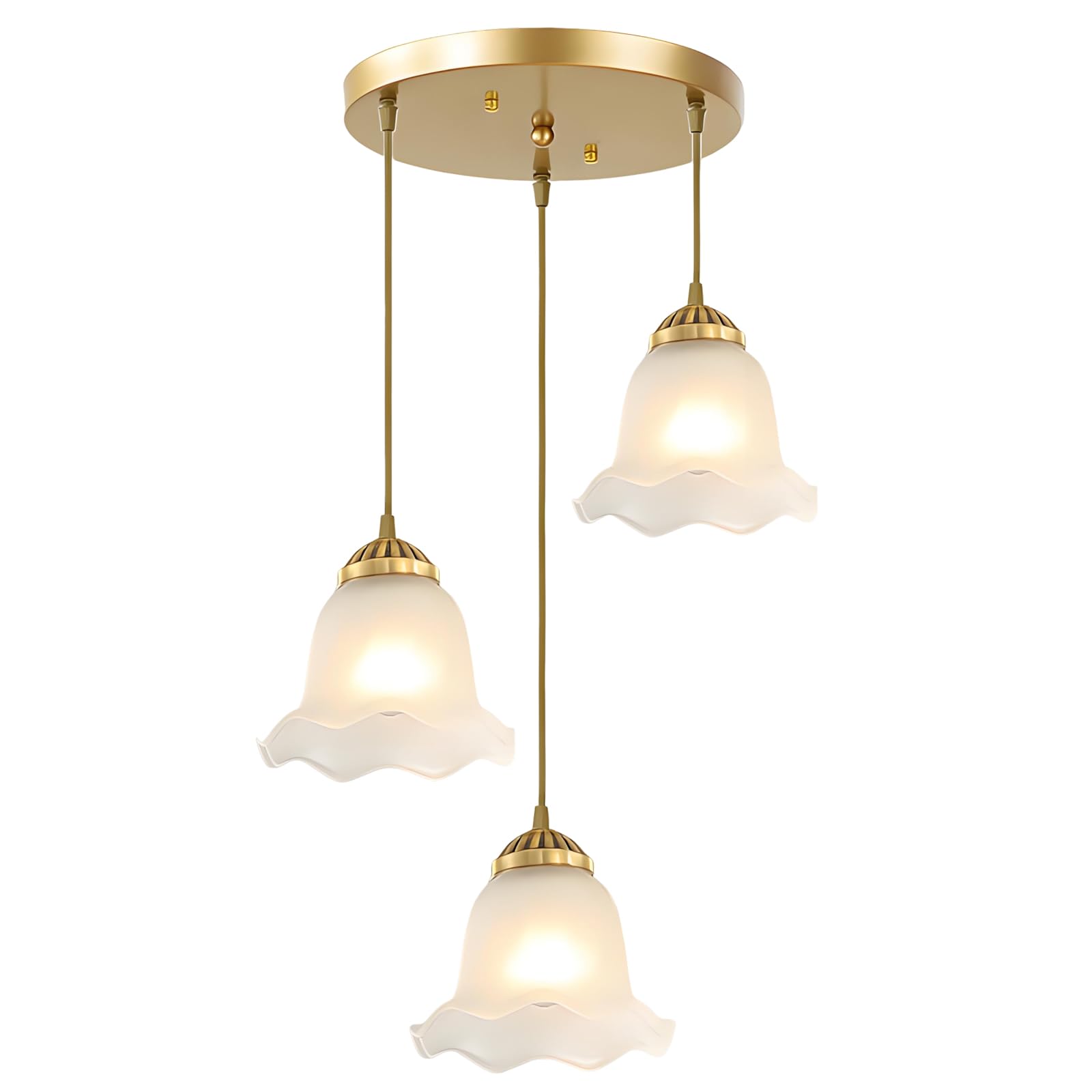YNVIOZM 3-Light Modern Pendant Lights, Mid Century Flower Chandelier with Milk Glass, Gold Finish Hanging Ceiling Lighting Fixture for Kitchen Island, Staircase, Dining Room, Living Room